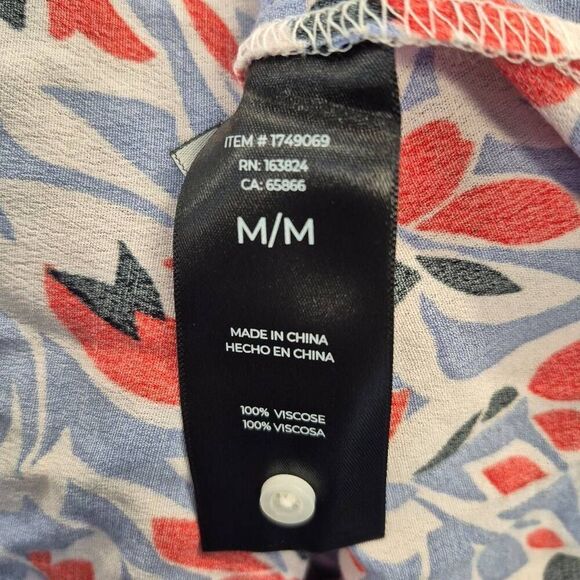 Well Worn Women's White, Blue, Red & Black Viscose Button Down Long Sleeve Dress - Picture 16 of 16